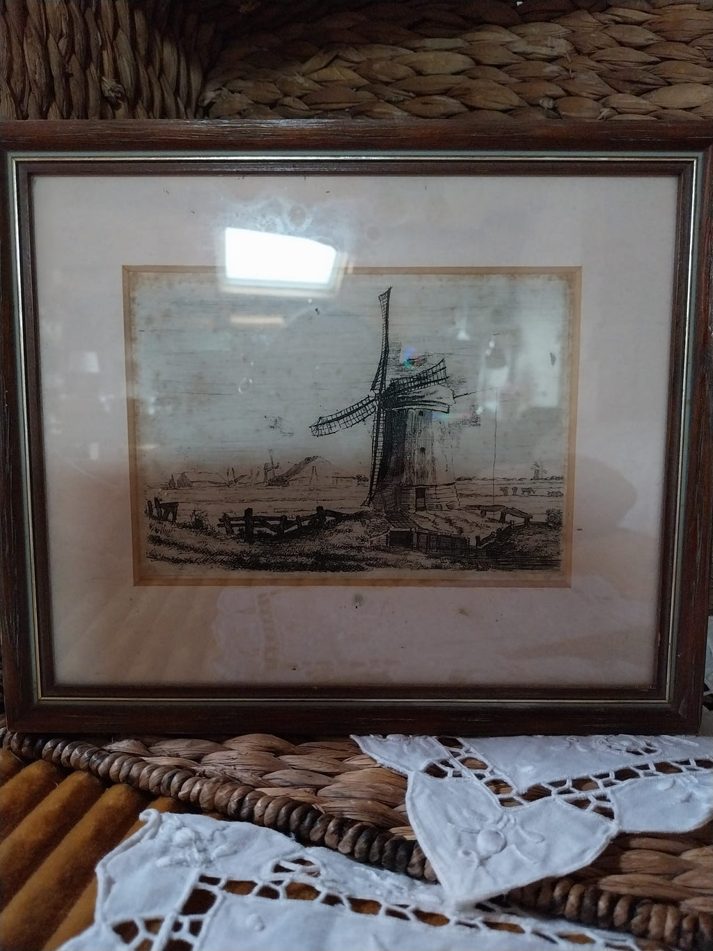 Petite estampe vintage au moulin – paysage champêtre